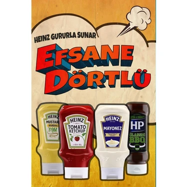 Heinz Efsane Dörtlü Set (Hardal 400 gr+Ketçap 460 gr+Mayonez 400 gr+Barbekü Sos 465