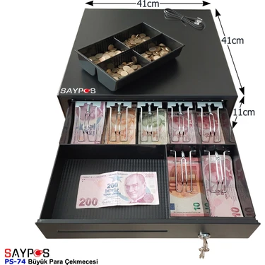 Saypos 7 Banknot Gözlü Yazarkasa Pos Bağlantılı ve Anahtardan Açılır Büyük Para Çekmecesi