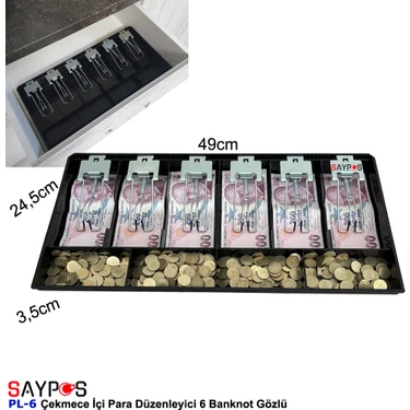 Saypos Metal Mandallı Çekmece Içi Para Düzenleyici 6 Banknot Bölmeli Para Çekmecesi Içi