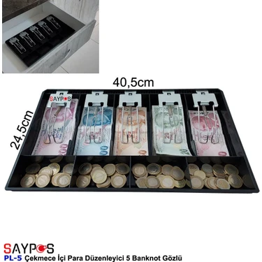 Saypos Metal Mandallı Çekmece Içi Para Düzenleyici 5 Banknot Bölmeli Para Çekmecesi Içi