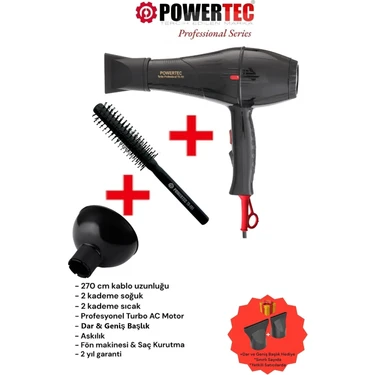 Powertec TR-701 Profesyonel Fön Makinesi + Vigo Difüzör Başlık + Profesyonel Fön