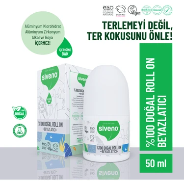 Siveno %100 Doğal Roll On Beyazlatıcı Etkili Deodorant Ter Kokusu Önleyici Bitkisel Lekesiz Vegan