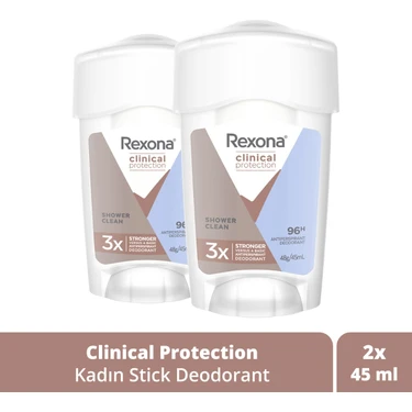 Rexona Clinical Protection Kadın Stick Deodorant Shower Clean 96 Saate Kadar Koruma 45 Ml X2