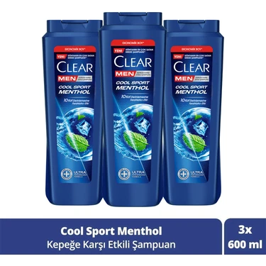 Clear Men Cool Sport Menthol 600 ml x3 Kepeğe Karşı Etkili Şampuan Erkekler İçin Özel