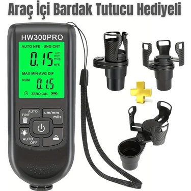 FRY HW-300PRO Oto Boya Kalınlık Ölçer Fe Nfe 2000ΜM + 2 Fonksiyonlu Bardak Tutucu Hediyeli (