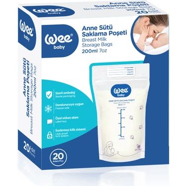 Wee Baby Anne Sütü Saklama Poşeti 20 Adet BPA İçermeyen Dondurucuya Uygun 200