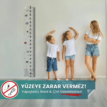 Pi Papers Galaksi Temalı Boy Cetveli - Duvarda Iz Bırakmayan Akıllı Kağıt Sticker, 200 cm Boy