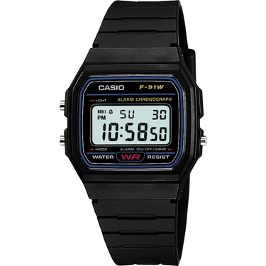 Casio Erkek Kol Saati F-91W-1DG Suya Dayanıklı Siyah Silikon Kordonlu Dijital