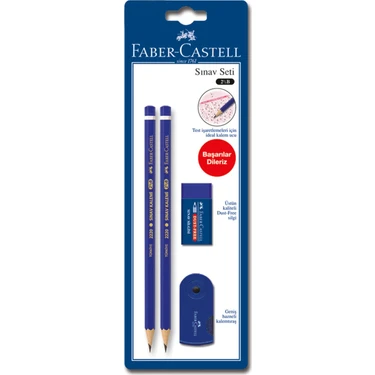 Faber-Castell Sınav Seti 2 Adet Kurşun Kalem Mavi Renk ile Kalemtraş ve Silgi