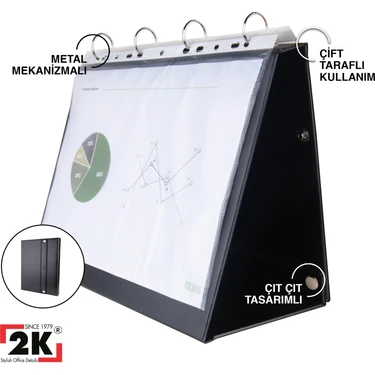 2K Prezantasyon Yatay Evrak Klasörü 4 Halkalı 250 Yaprak Kapasiteli 24X32,3