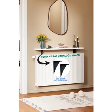 Ispır - Dresuar Montaj Gerektirmeyen 120X18 cm Mdf Oval Kesim Petek Üstü Uçan Raf