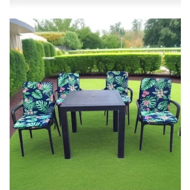 Mor Minder Sandalye Minderi Masa Örtüsü (120X180)  4 Adet  Minder  Yeşil Yapraklı  Kalın Duck Kumaş