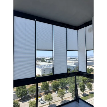 Blind-X Beyaz Plise Katlanır Cam Balkon Perdesi, Ofis Perdesi, Mutfak Perdesi, Salon