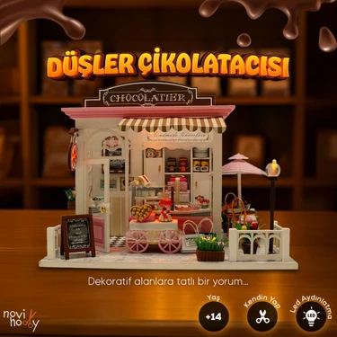 Düşler Çikolatacısı Minyatür Maket Ev Kiti | Maket Ev | Dıy Kendin Yap | LED Işıklı Maket