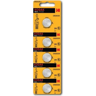 Twin Store Kodak 5 Adet CR2025 Lityum Para Pil 3V Kapasite ile Uzun Ömürlü Güç