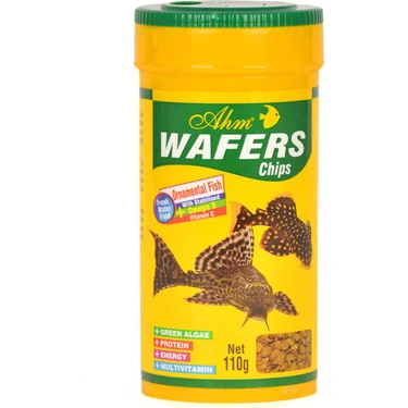 AHM Wafers Chips Spirulina Katkılı Yüksek Proteinli Balık Yemi 110 g – Türkiye Üretimi, Vatoz ve
