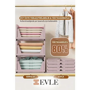 Evle 3'lü Modüler Raf Seti – Kayar Mekanizmalı Dolap İçi Düzenleyici, 33,5 x 43 x 55.5