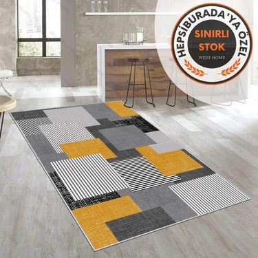 West Home Dijital Baskı Yıkanabilir Kaymaz Taban Salon Halısı Mutfak Halısı