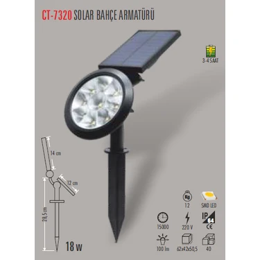 Cata Ct-7320 18W Solar Bahçe Armatürü