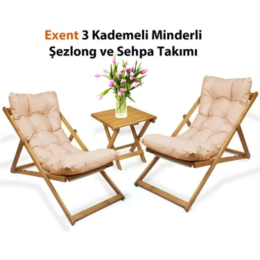 Exent 3 Kademeli Minderli Şezlong ve Sehpa