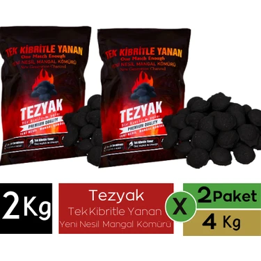 Tezyak Klasik Tek Kibritle Yanan Yeni Nesil Mangal Kömürü (2 Paket  x 2 kg )  4