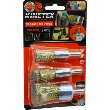 K-Yonlineticaretbug Kınetex KTX-3390 ( 3pcs Set ) Saçaklı Tel Fırça ( 12MM 16MM 25MM ) ( Matkapa