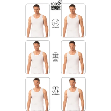 Özkan Underwear Özkan 0050 6'lı Paket Erkek %100 Pamuklu Penye Süprem Kalın Askılı