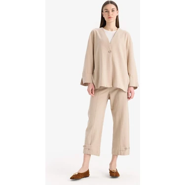 DeFacto Keten Karışımlı Basic Kısa Paça Harem Pantolon