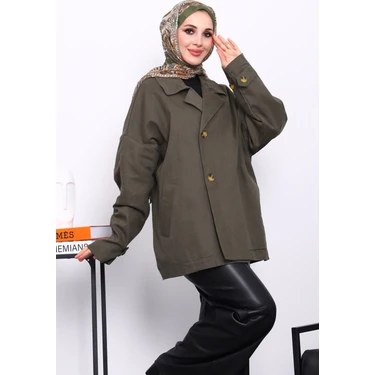 İmaj Butik Haki Düğmeli Oversize Kanvas