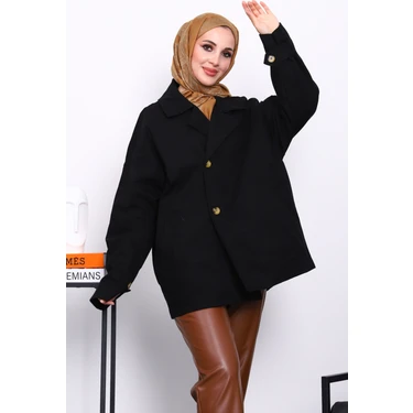 İmaj Butik Siyah Düğmeli Oversize Kanvas