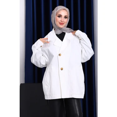 İmaj Butik Ekru Düğmeli Oversize Kanvas
