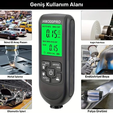 Aesco HW-300PRO Oto Boya Kalınlık Ölçer Fe Nfe 2000ΜM + 2 Fonksiyonlu Bardak Tutucu Hediyeli (