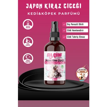 Alçin Kedi ve Köpek Parfümü Parazit Karşıtı Içerikli Japon Kiraz Çiçeği Kokulu 100 ml Cam