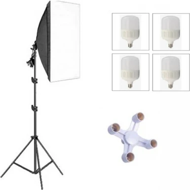 Softbox 4 Duylu Softbox (1 Adet) + 2 M Işık Ayağı +4 Adet 20 Wat LED Lamba (Toplam 7200 Lümen)