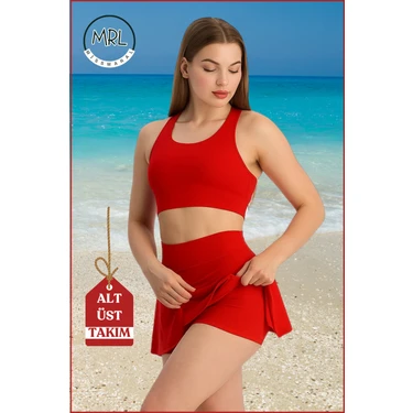 Kadın Kırmızı Alt-Üst Takım Şort & Crop Denizde Havuzda Sporda Casual / Günlük Kullanım