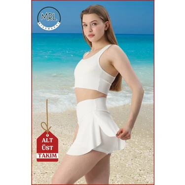 Kadın Alt-Üst Takım Şort & Crop Denizde Havuzda Sporda Casual / Günlük Kullanım Ekru