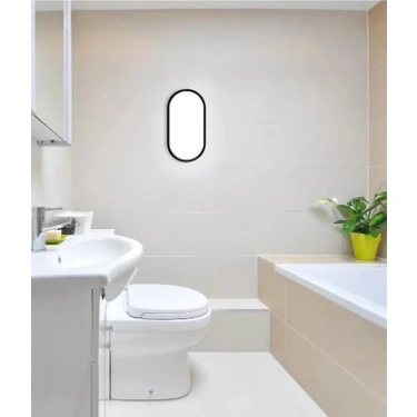 Full Reyon Balkon Lambası Teras Lambası Oval Siyah Duvar Lambası 20 Watt Beyaz Işık Banyo Lambası