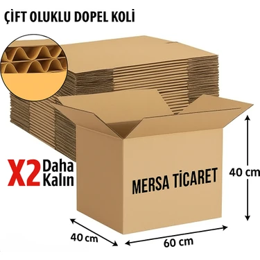 Mersa 60X40X40 cm 4 Adet Çift Oluklu Taşıma, Taşınma Kolisi, Karton Koli, Boş