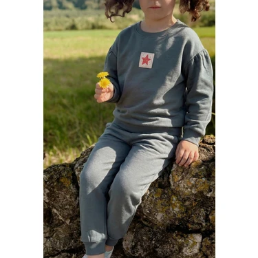 Etiket Detaylı Sweatshirt Takım 1-7 Yaş Çağla