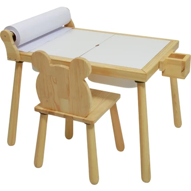 Joy Kids Toy Rulo Aparatlı Doğal Ahşap Duyusal Çocuk Aktivite Masası Oyun Masası 1 Adet Ayı