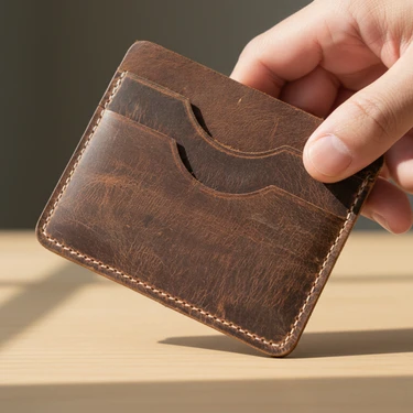 Luqa Leather El Yapımı Hakiki Deri 5 Bölmeli Slim Kartlık Cüzdan Kahverengi - Unisex Kredi Kartı ve