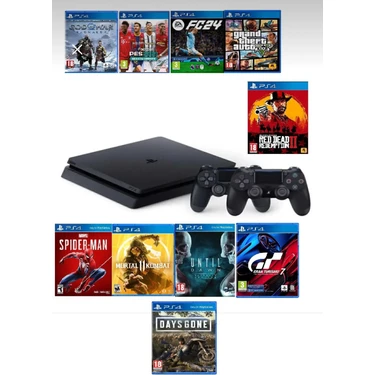 SONY PS4 Slim 1 TB Kasa 10 Oyunlu 2 Kollu Teşhir Ürün 12 Ay Güvence ile Sürükleyici