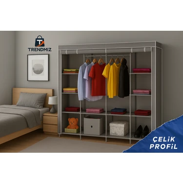 Trendmiz Mother Çift Raflı Bez Dolap | Metal Iskeletli Bez Dolap | Toz Geçirmez Fermuarlı Hurç
