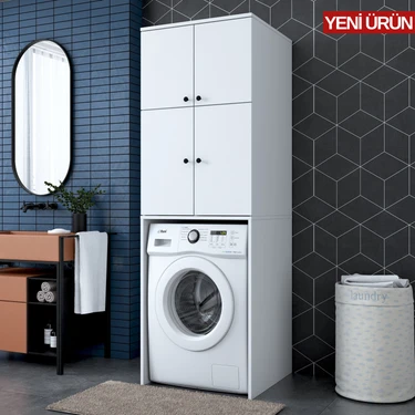 Rani KD114 Çamaşır Makinesi Dolabı 4 Kapaklı 5 Raflı Banyo Dolabı