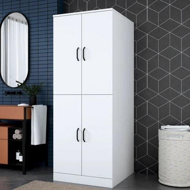 Rani KD109 Çamaşır Makinesi Dolabı 4 Kapaklı 2 Raflı Banyo Dolabı
