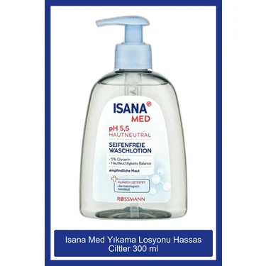 Isana Med Hassas Ciltler İçin Alkolsüz Yıkama Losyonu - Sabun ve Alkali İçermeyen, 300 ml Şeffaf