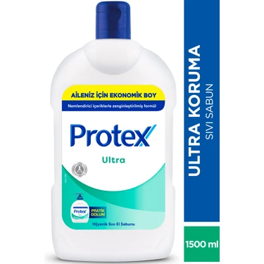 Protex 1500 ml Şeffaf Sıvı Sabun - Nemlendirici ve %97 Doğada Çözünebilen Ultra Koruma