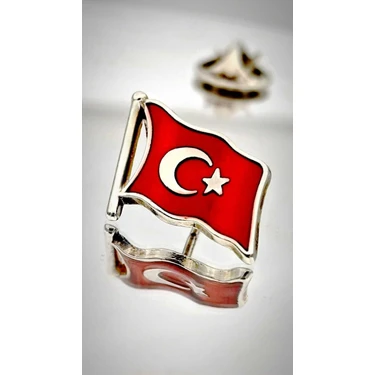 Yörük Tasarım Türk Bayrağı Gümüş Yaka Rozeti 3d(3 Boyutlu