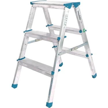 Hobilinka 3+3 Çift Basamaklı Alüminyum Metal Merdiven Yükseklik = 69CM Baş Genişlik = 8cm