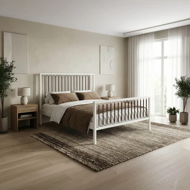 Bedliga Unimet Breeze Metal Karyola - Beyaz Kahverengi - Konik Geçme - Konfor Destekli Latalı -